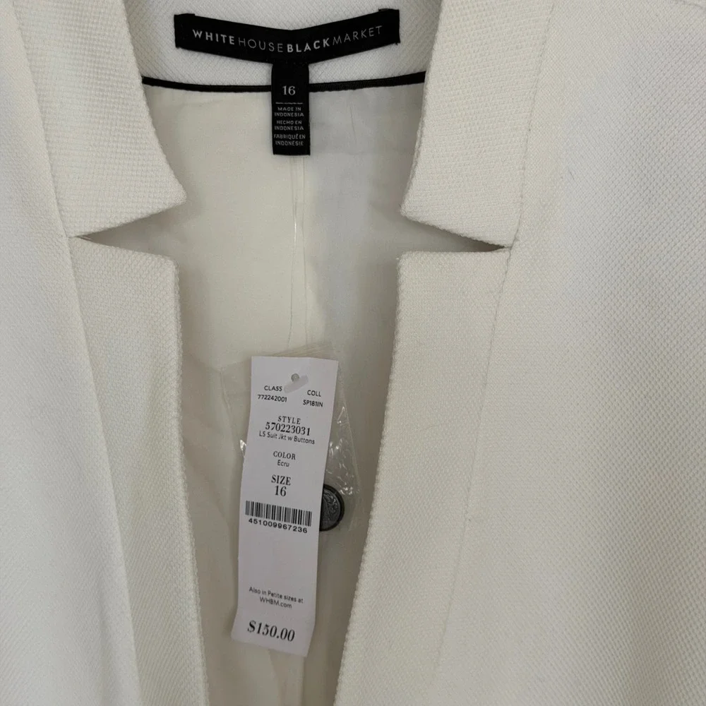 White House Black Market White Textured Blazer 16 Hook & Eye Closure Office NWT - Picture 5 of 8